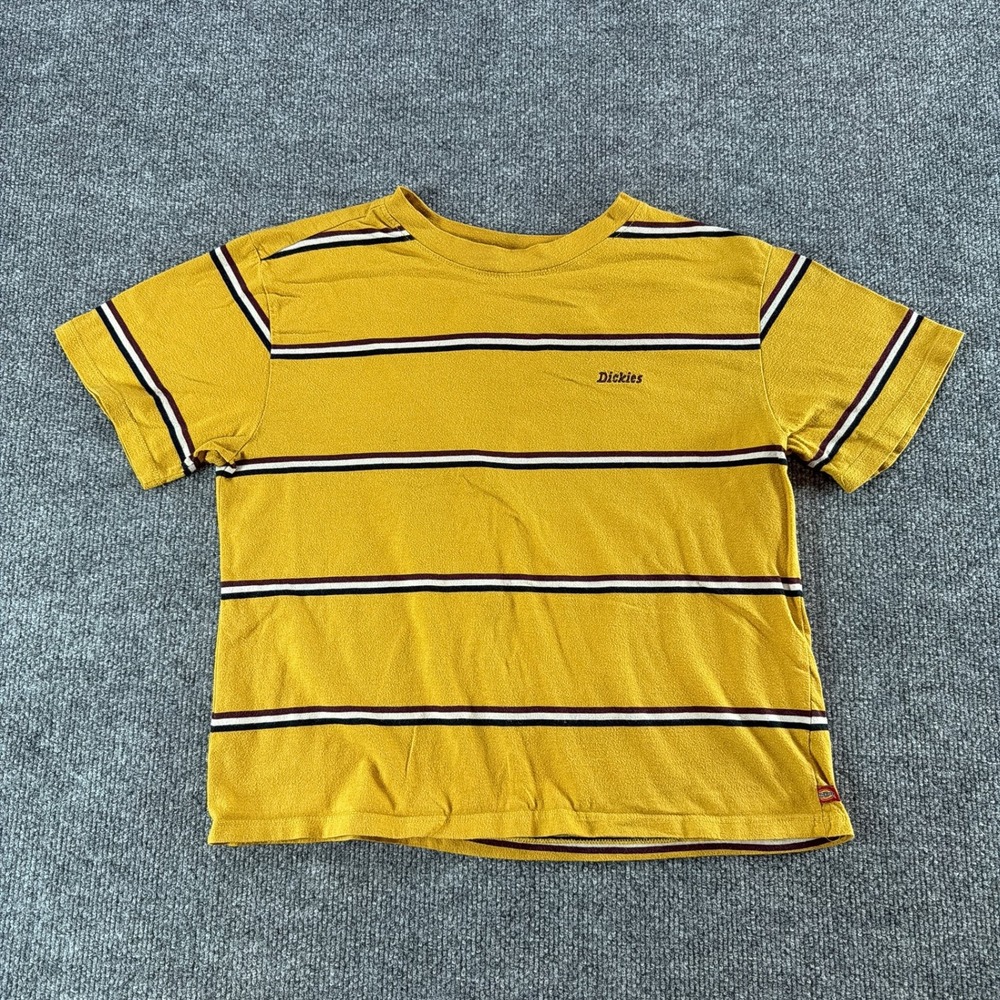 Dickies Mustard Yellow Striped Short Sleeve T-Shirt Womens Small Casual Skater